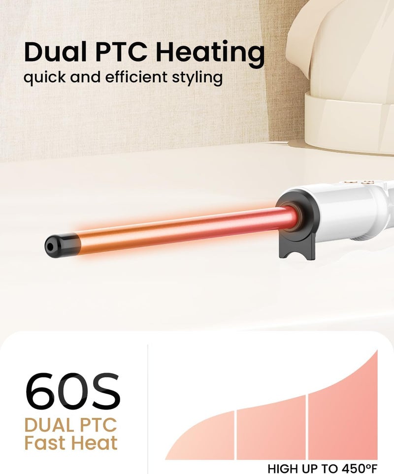 Hoson 1/2 Inch Curling Wand Iron,Ceramic Skinny Curling Wand for Long Hair,Dual Voltage Half Inch Curling Iron Thin Long Barrel,10 Adjustable Temperature - Image 3